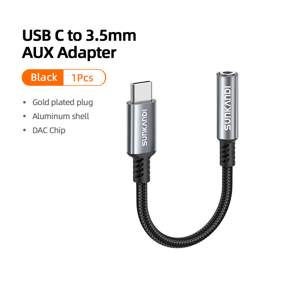 Sunkandi Usb C To 3.5mm Headphone Adapter, Usb Type C To Aux Audio Jack Dac Dongle Cable Cord For Iphone17 16/15 Pro Max,