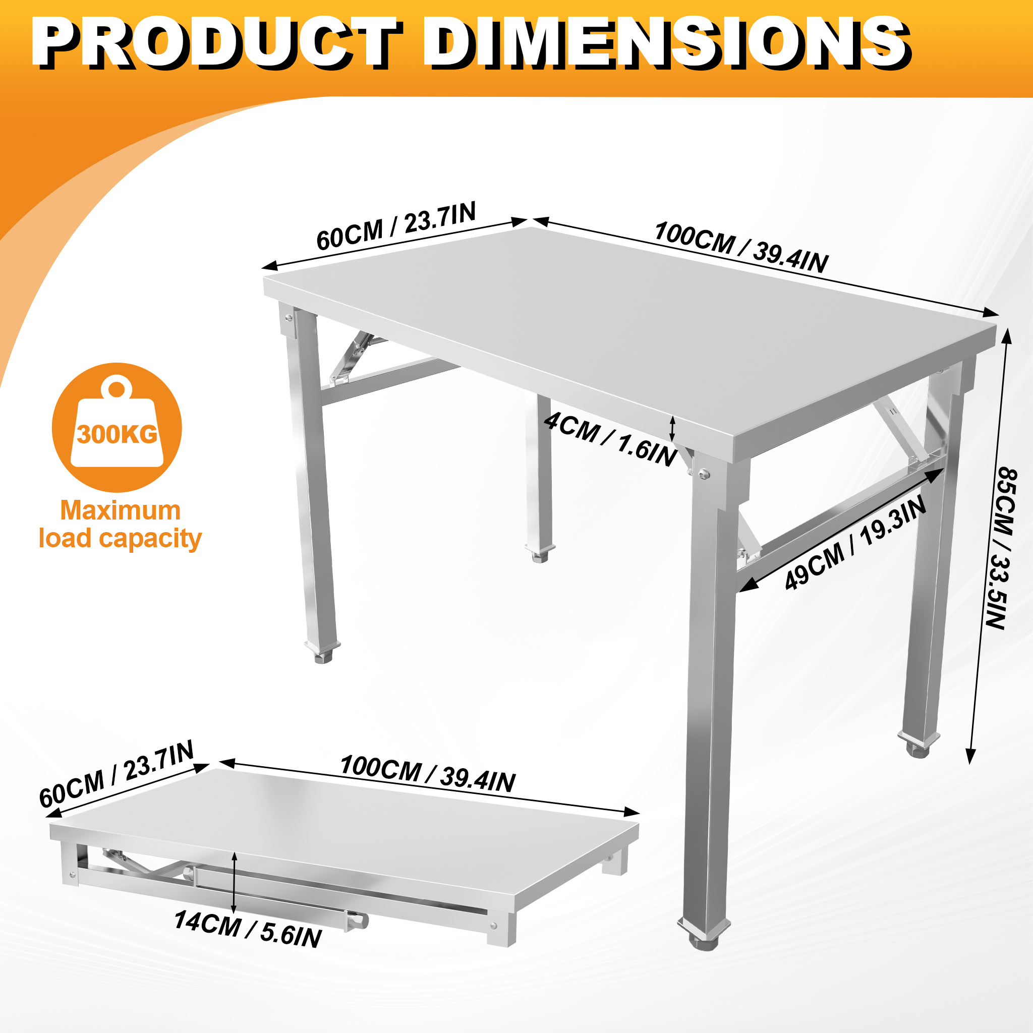 Stainless Steel Table Work Table Stainless Steel Table, Foldable Professional Kitchen Worktop Commercial Kitchen Workbench