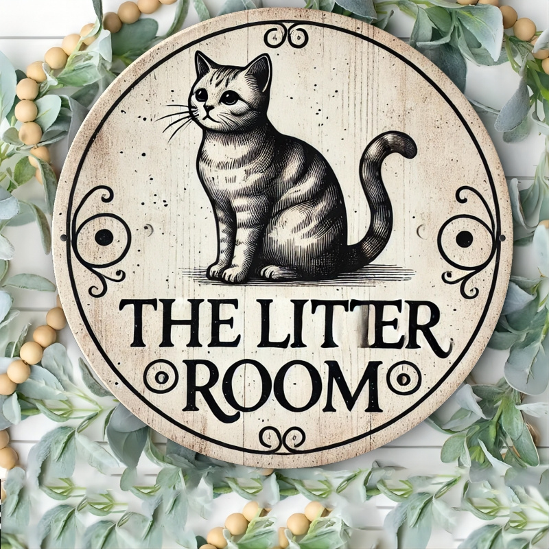 TEMU Vintage Cat Motif Tin Metal Sign, 8x8 Inch Wall Decor For Bar, Cafe, Club, Kitchen - Flat Printed Hanging Picture