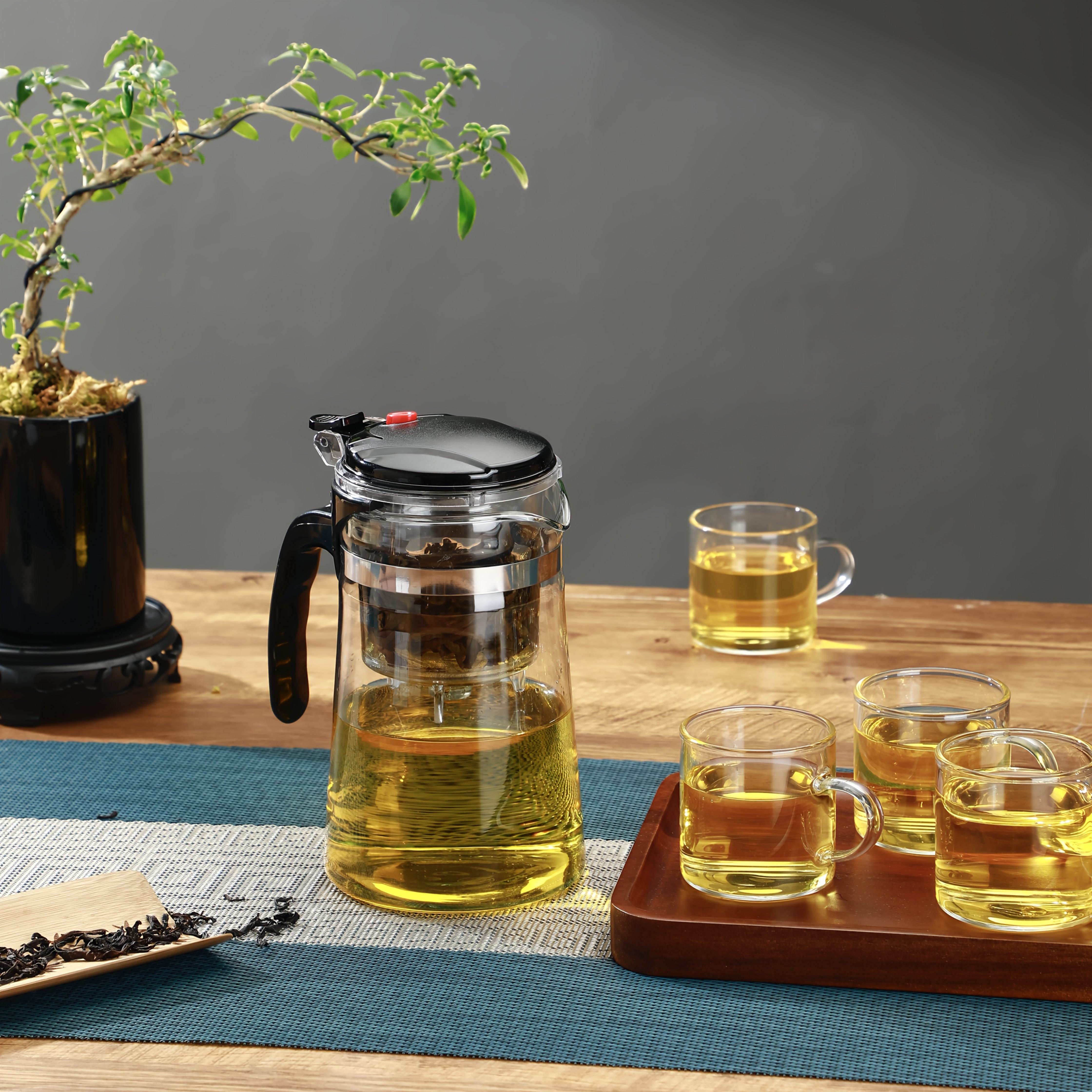 TEMU 5pcs Set (1 Pot   4 Cups), High Borosilicate Transparent Teapot With Filter, Suitable For Home And Travel Tea Sets, Ideal For Brewing Coffee,