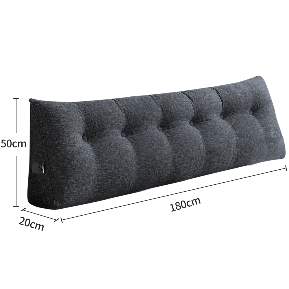 TEMU Cuscino da rimovibile con | Grigio scuro, 180*20*50cm, Tessuto in lino, Morbidezza media, Lavabile in lavatrice