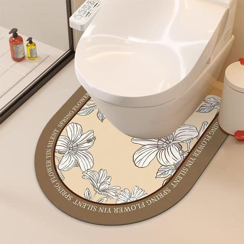 TEMU Retro-style Toilet Floor Mats, Bathroom Water-absorbing Floor Mats, Universal Floor Mats, Thick U-shaped Bathroom Floor Mats, And Wear-resistant