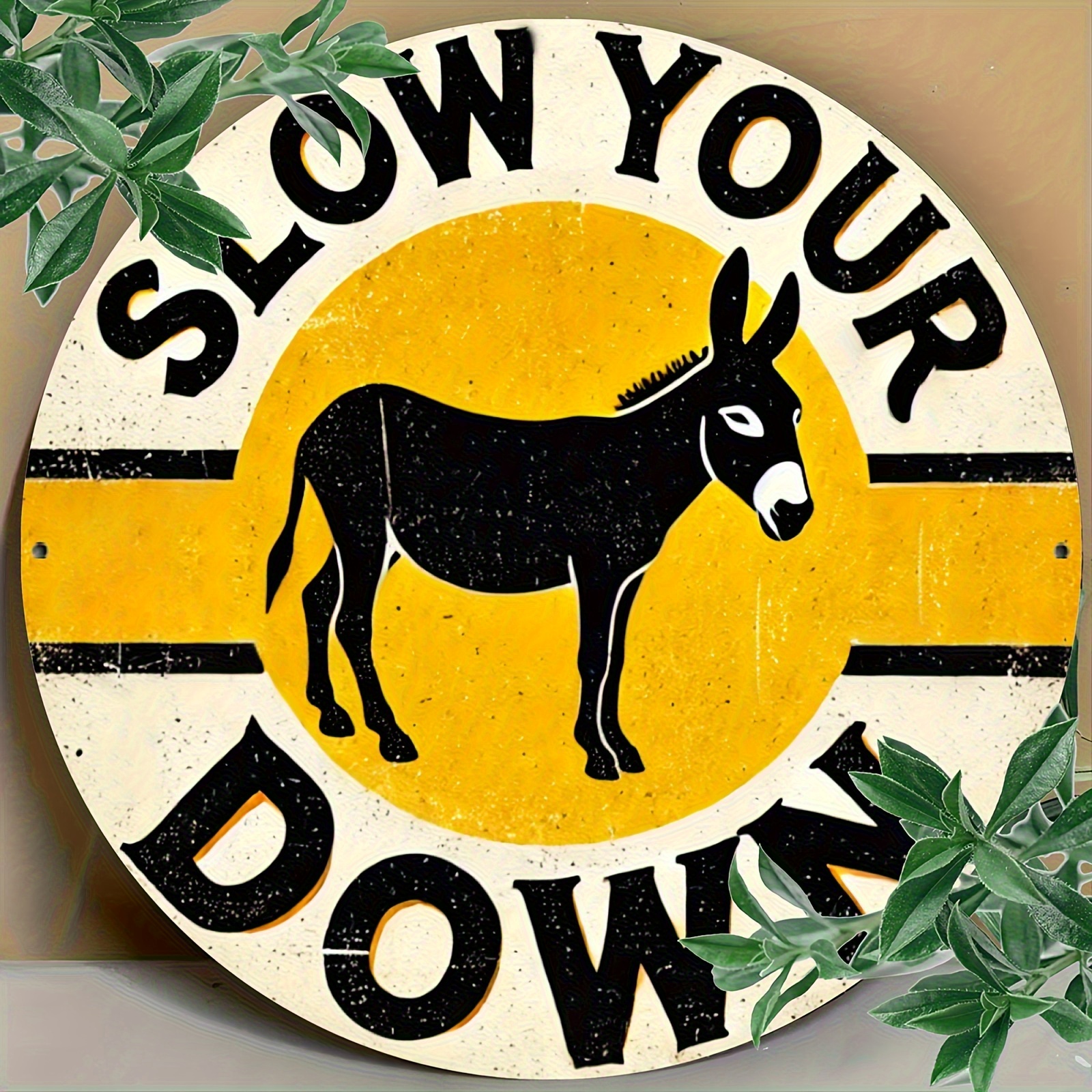 TEMU 2d Flat, 1pc Vintage Slow Donkey Traffic Sign - Distressed Retro Wall Decor With Donkey Ornament, Durable Aluminum Metal Plaque Suitable For