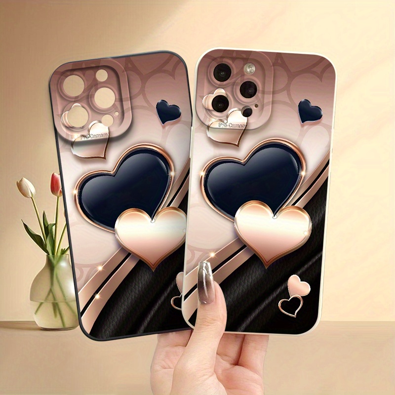 [Matte Phone Case] iPhone 11 12 13 14 15 16 Pro Max XR X/ XS 7 8 Plus SE Mini Smartphone Champagne Color Texture Heart Pattern UV Printing Matte Mobile Phone Case 360 Degree All-round Protection Best Gift