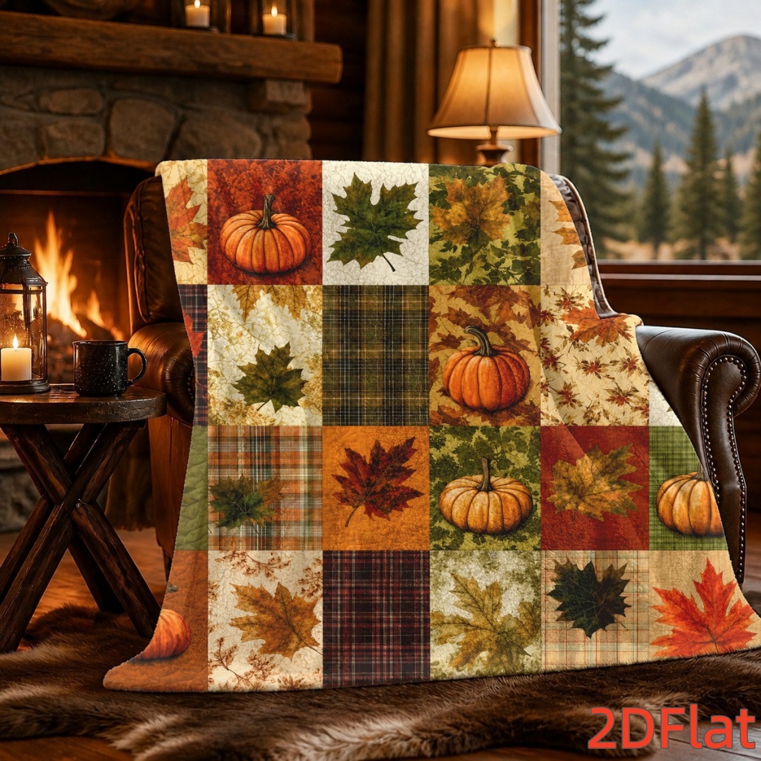 TEMU 1pc Quilt Blanket With Pumpkins And , Cozy Design For Sofa, Bed, Couch, Living Room, Home Decor, Outdoor Use, , Fall Themed Gift