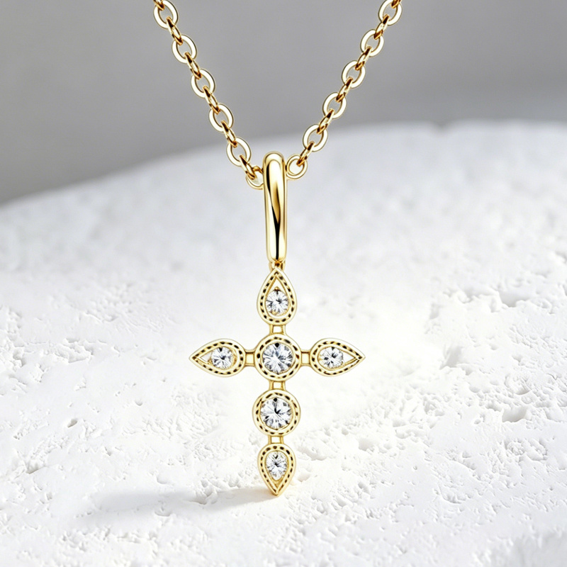 Image of 925 Silver Moissanite Cross Pendant Necklace, Suitable For Daily Wear, Party, Commuting, Wedding, Matching With Formal Dresses, For Gift On Valentine's Day, , Birthday, Etc. With A Box