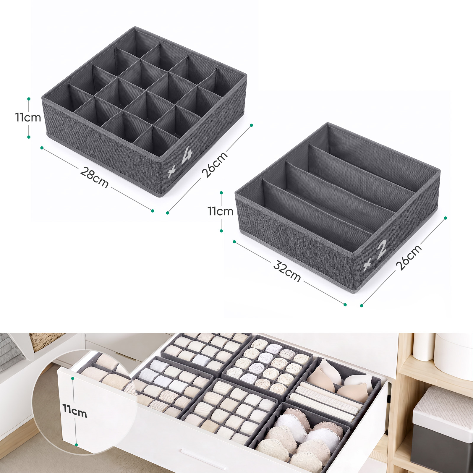 Image of Sekey Drawer Organizer, Drawer Box For Dresser, Fabric Storage Box As An Organization System For Clothes, Underwear And Socks - 3/4/6/8pcs Set, Foldable, Dark Gray, Under-bed Storage