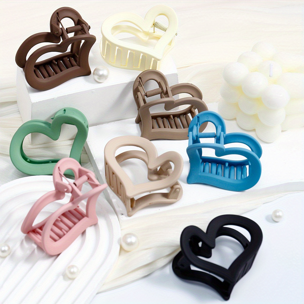 

8pcs Heart-shaped Hair Claw Clips In Colors - Plastic, Ideal For Long & - Sweet & Lovely Design For And Parties