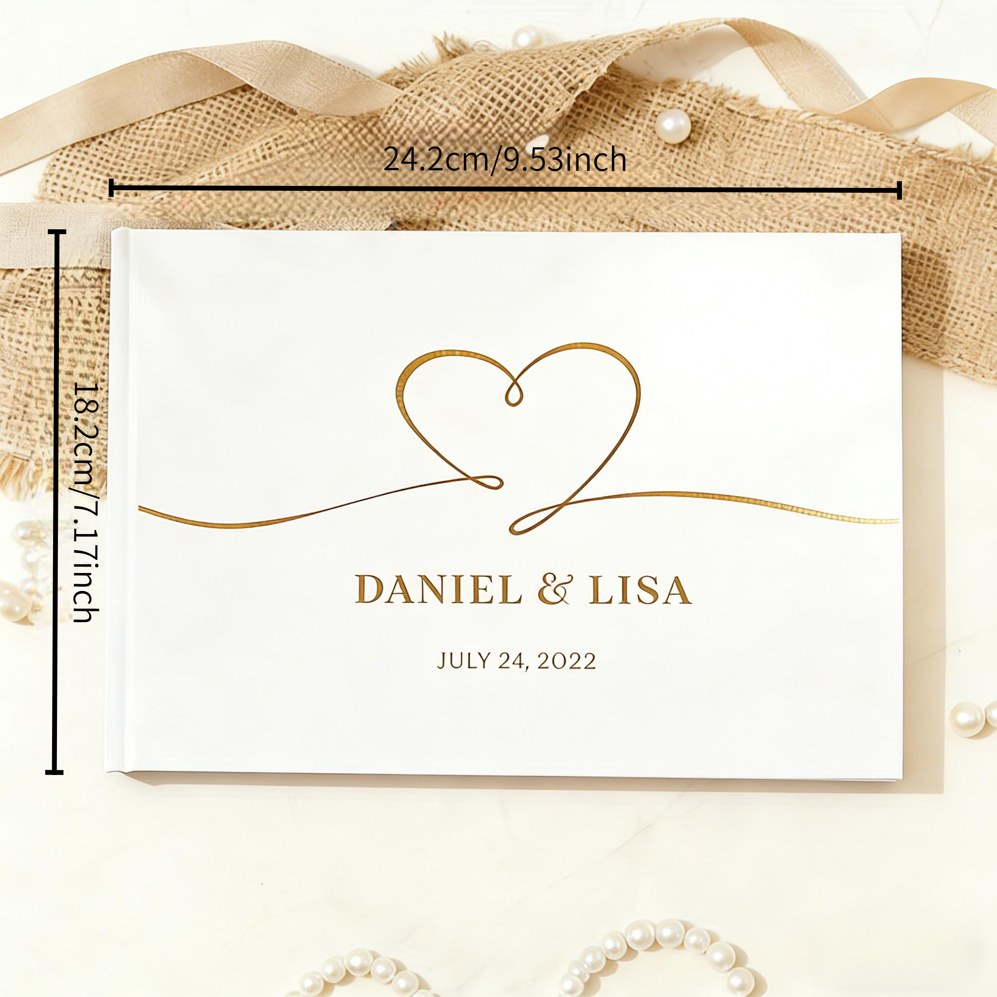 TEMU Personalized Wedding Guest Book, Bride And Groom Signature Album, Elegant White Guest Signing Book, Self- Names And Date, High-quality Paper