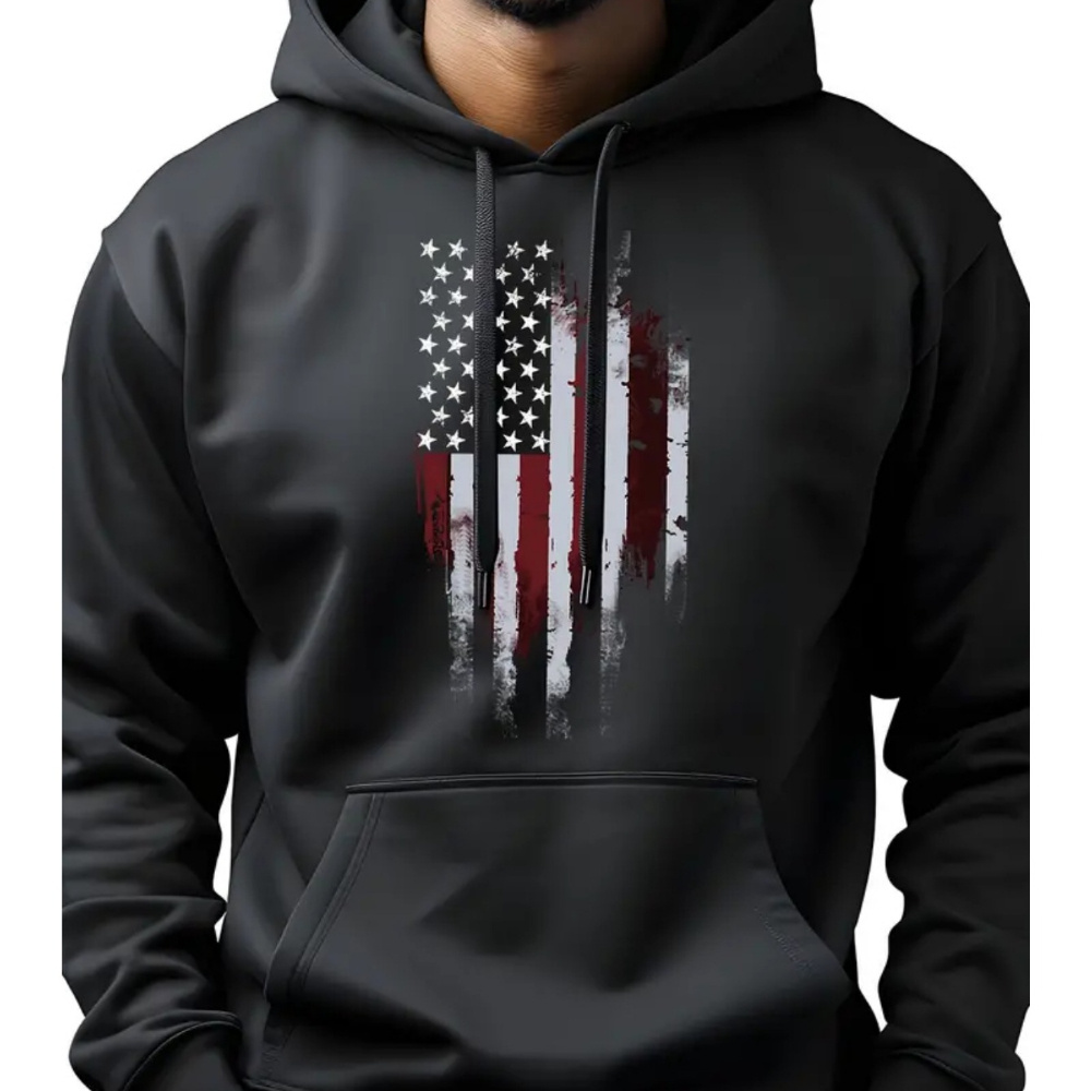 

Men' Hoodie With Drawstring – Vintage American Flag Print Made In Usa Men's Casual Pullover Hoodie