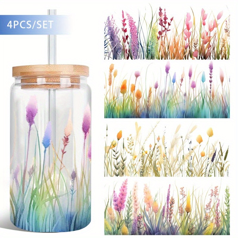 Image of Set Of 4 Colored Uv Dtf Vinyl Paper, Waterproof Transfer Paper For 16 Oz Glass Jars, , High-quality Decorative Paper