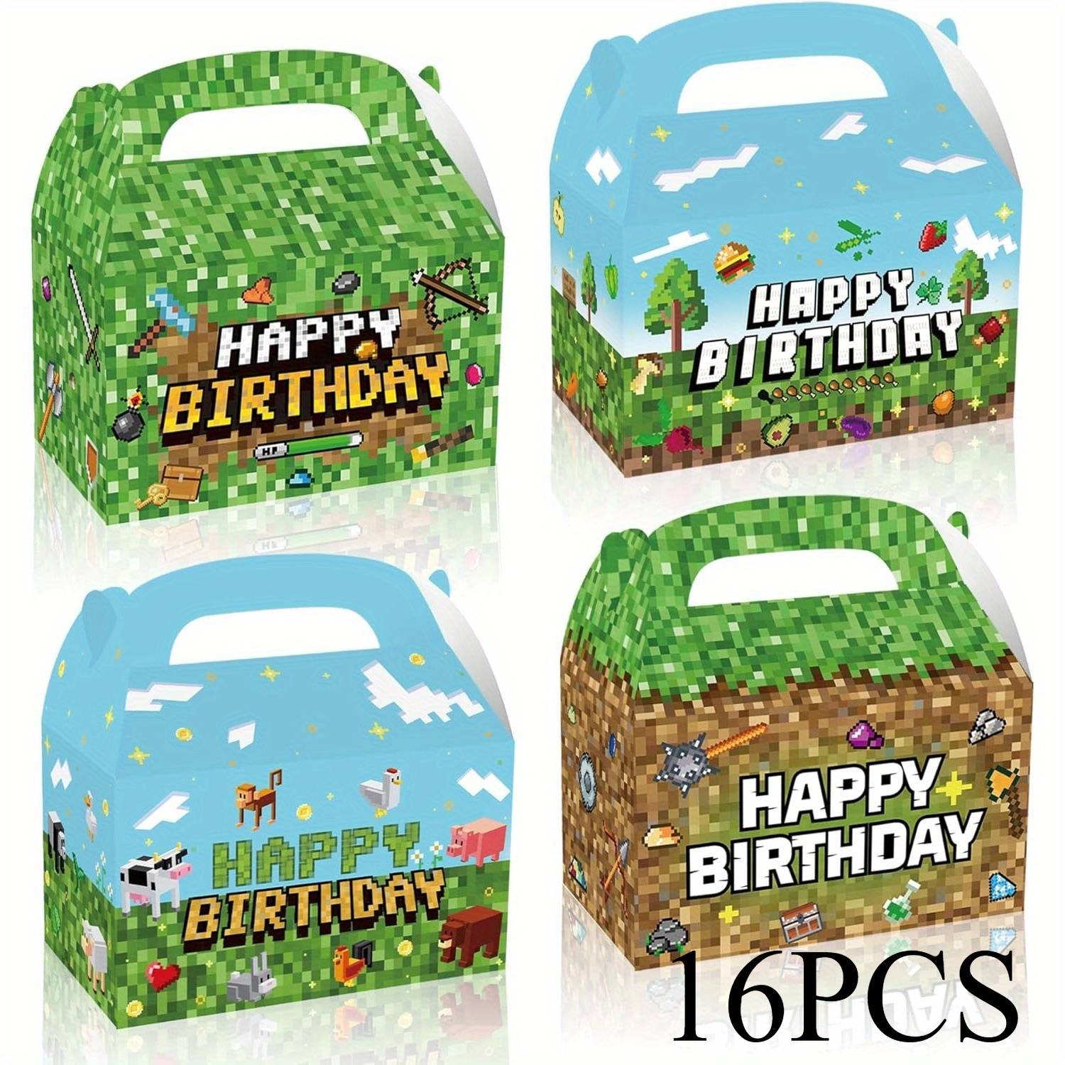 Gift For Her/him 16/24pcs, Pixel Style Party Favor Box Packaging, Pixel Miner Happy Birthday Gift Box, For Video Game Themed Birthday Party Supplies Decoration