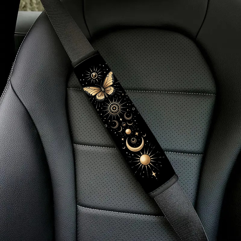 TEMU 1/2pcs Housse de ceinture de sécurité voiture Papillon Doré et , Style Mystique, Ajustement Universel, Tissu Polyester Doux, Accessoires