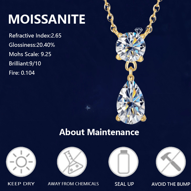 Men's & Women's 925 Silver Teardrop Moissanite Pendant Necklace