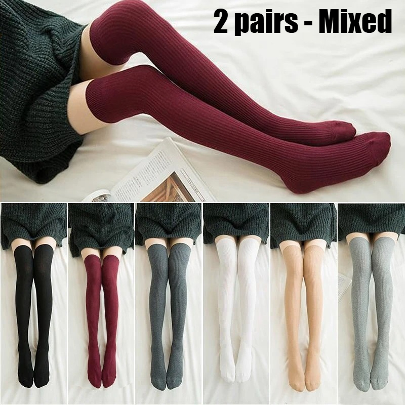 TEMU 2/ 4/ 6 Pairs Of Classic Autumn And Winter Women's Drawstring Japanese Solid Color Long Knee Socks, Suitable For Outdoor Activities And Holiday