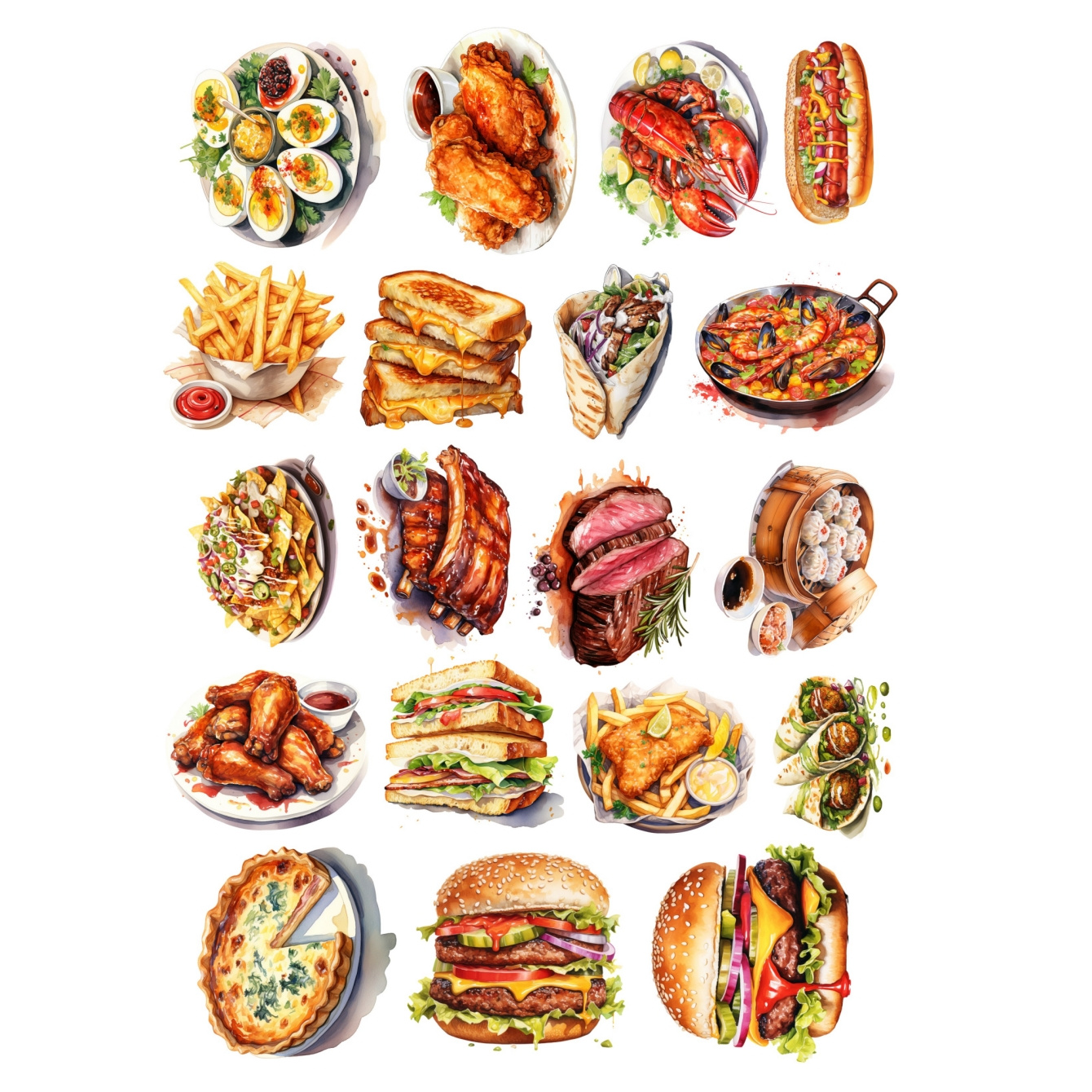 19pcs Cute Food-themed Stickers Set - , Dim Sum, Hamburger, Designs For Diy Scrapbooking, Junk Journaling, And Decorative Planner Diary, , Self-adhesive, Disposable, , Craft Scrapbooking Album