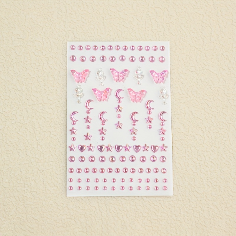 TEMU 3d Pink Synthetic Gemstone Stickers - Shiny Rhinestone Stars, , Butterflies, Fairies & , Suitable For Diy Face & Eye Makeup, Phone Cases & Craft
