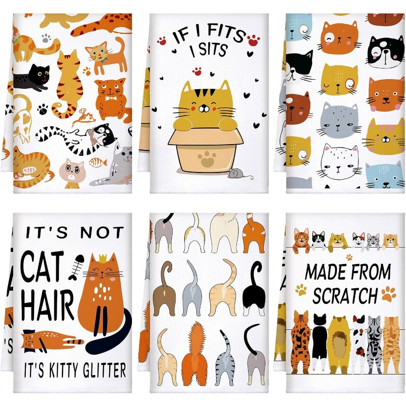 

6 Set 18*26 Inch Cartoon Kitchen Towels Cat Kitchen Towels Set Funny Cat Tea Towels Cute Dish Towels Decorative Towel For Cleaning Drying Wiping Tasks Cat Owners Women Mom Housewarming Gifts Decor