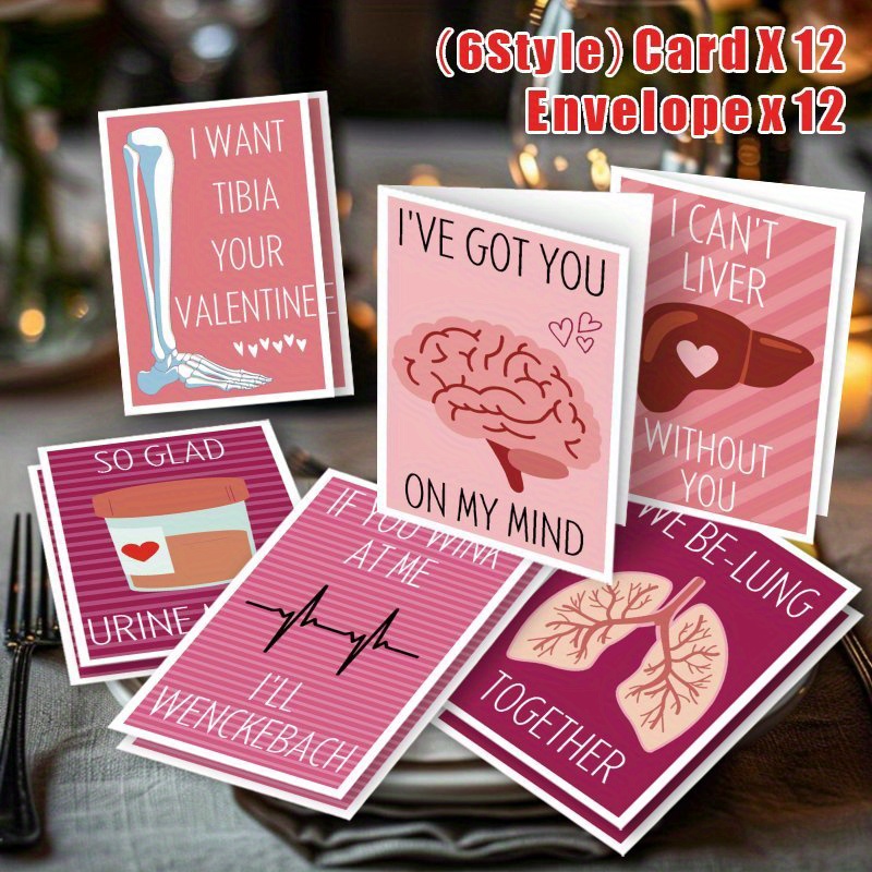 

24pcs Humorous Pun Valentine's Day Cards With Envelopes - Doctors, Nurses, Pas, Pharmacists - Unique Anatomy & - Ideal Gift For Professionals, Professional Gifts|romantic Anatomy Design| Envelopes