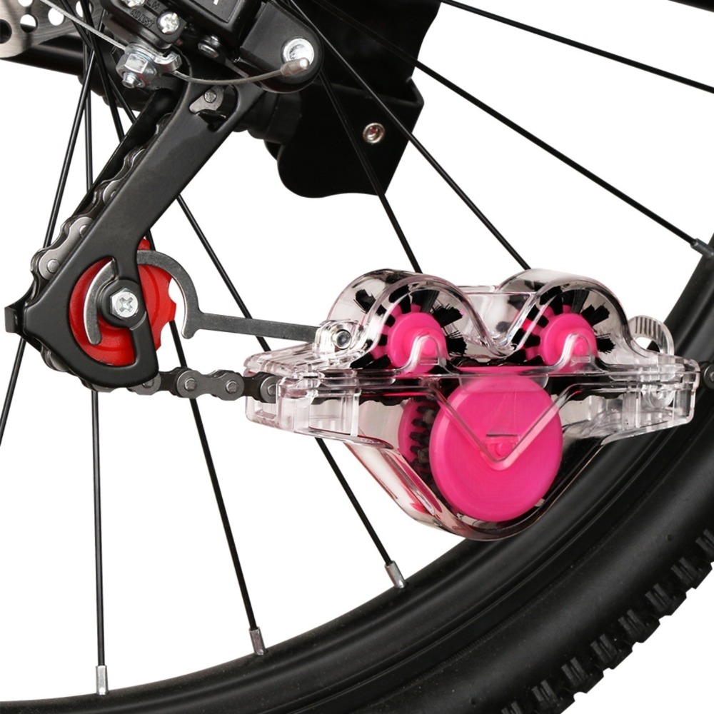 photo de l'article nettoyeur de chaîne de vélo, outil de nettoyage de chaîne multifonctionnel, adapté aux vtt et aux vélos de route, brosse de nettoyage de vélo, adapté aux systèmes de transmission (couleur transparente) ajouts portables de nettoyage de vélo