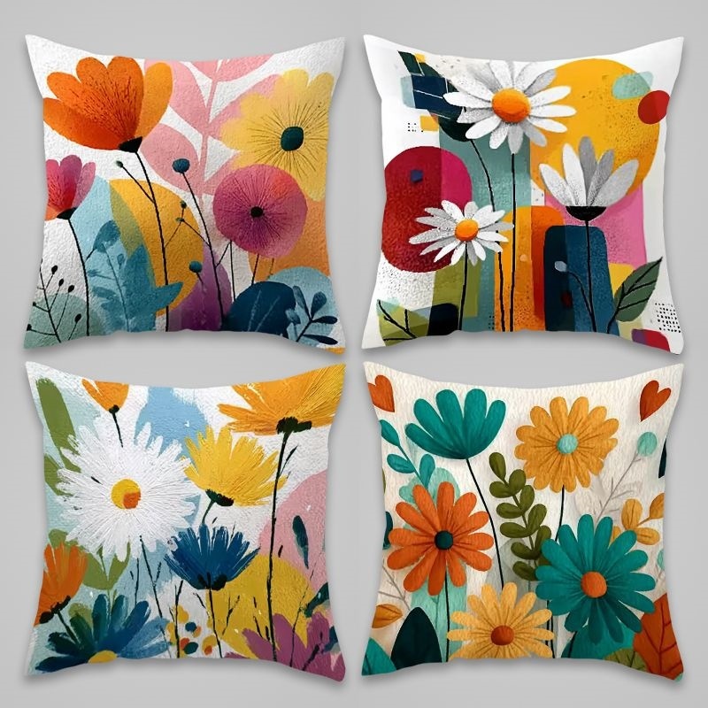 TEMU 4 fundas de cojín decorativas para sofá cama, estilo para todas , 4 piezas, para dormitorio, con flores y , para mascotas, para fiestas en casa,