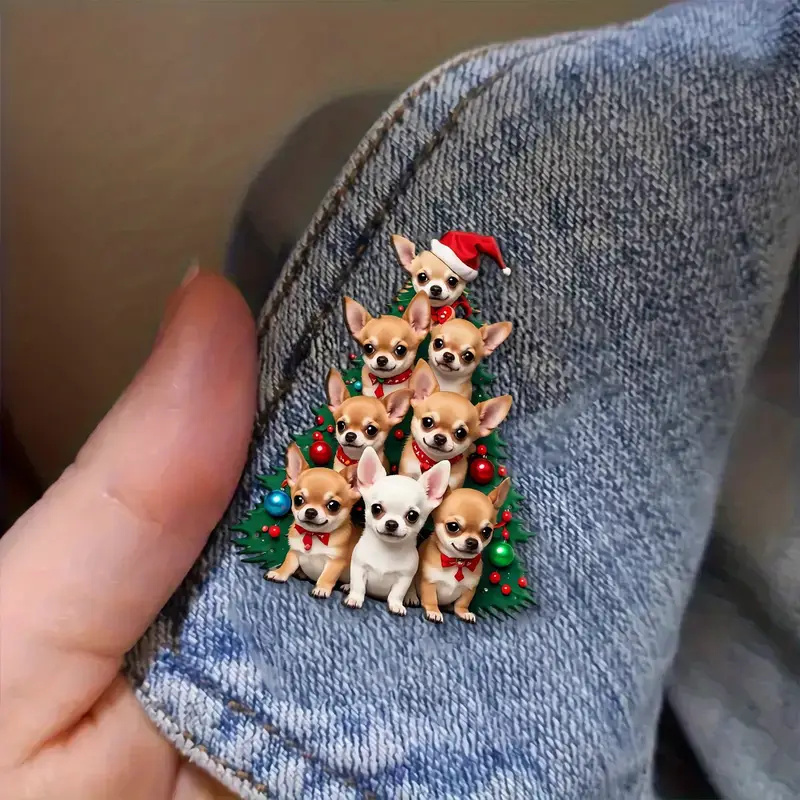 

Chihuahua Christmas Tree Brooch Pin - Acrylic, Colors, Cute Dog-shaped Lapel Pin, Perfect Accessory For Suits, Sweaters, Scarves, And Coats, Unisex Holiday Gift