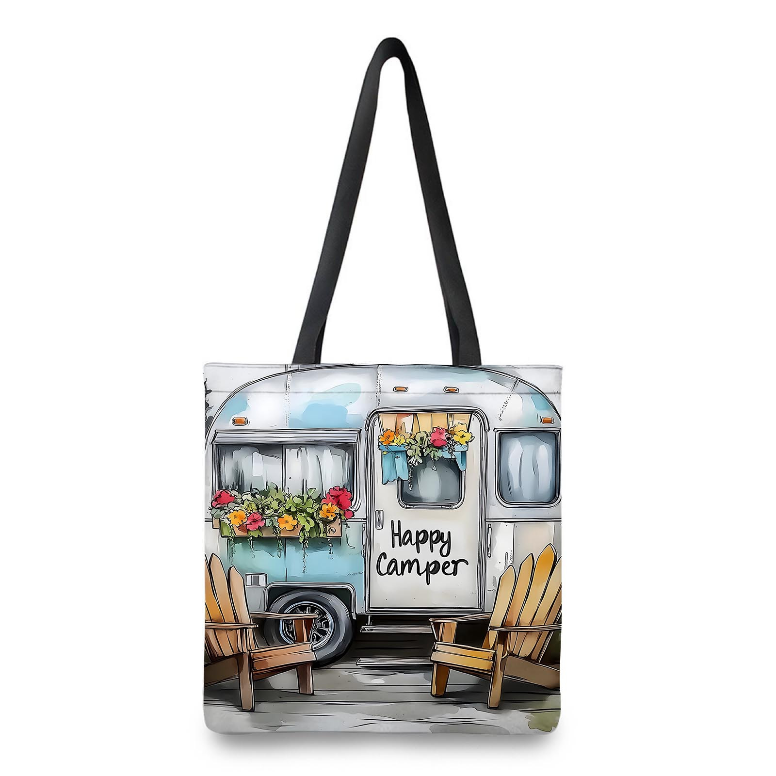 

1pc Vintage-style Tote Bag - Polyester, Spacious Shoulder Handbag With Camper Design For Shopping, Travel, Beach & Daily Use - Machine Washable, Perfect Gift For Women