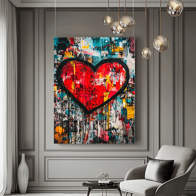 TEMU 1pc Unframed 31.5x47.24 Inch Urban Canvas Wall Art - Black Outline With Colorful Street Art, & Texture, Retro Modern Decor For Living Room,