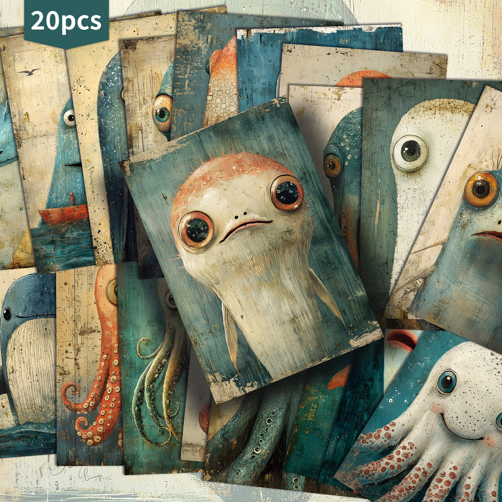 Image of Set Of 20 Retro Sea-themed Paper Postcards Measuring 4x6 Inches, Featuring Classic Pinup Art, Perfect For Scrapbooking And Crafting