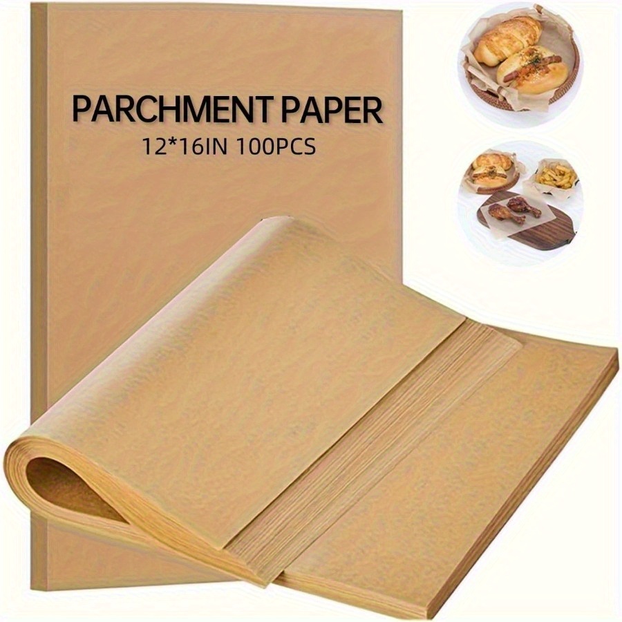 TEMU 100pcs/ 200pcs Parchment Paper Baking Sheets, 12x16 Inches Precut Baking Parchment, For Baking, Cooking, Grilling, Air Fryer And Steaming -