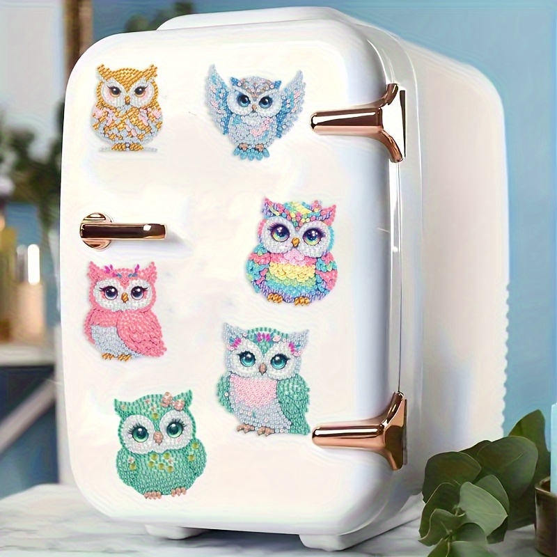 6pcs Set Colorful Owl Diamond Painting Fridge Magnet Diy Handicraft Gift Mailbox Decoration