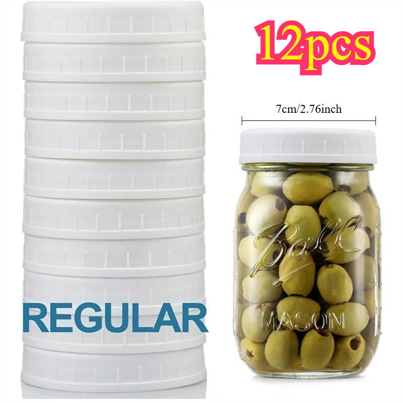 TEMU Lot de 12 couvercles en plastique pour bocaux Mason à ouverture régulière/large, bouchons de mise en pour bocaux de