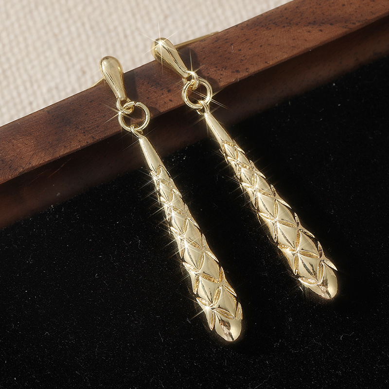 Vintage Golden Torpedo Drop Earrings with Brushed Harlequin Design