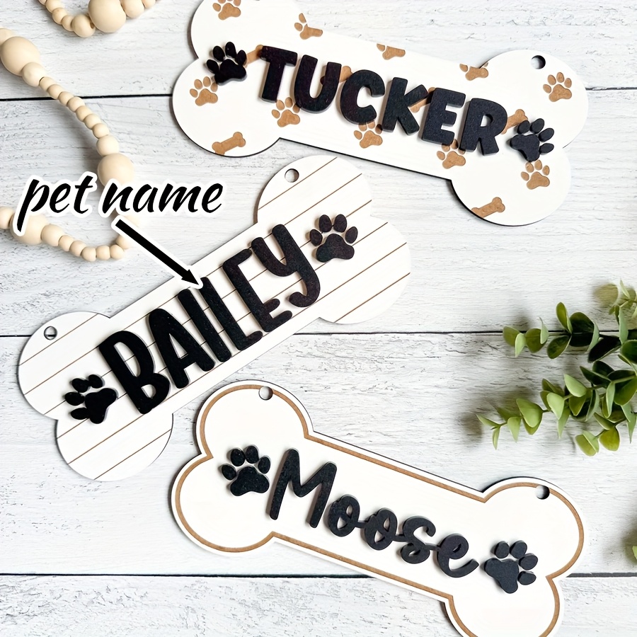 1pc Personalized Dog House Nameplate, Dog Door Sign, Custom Pet Name, Bone-Shaped Cage Tag, Name Tag with Paw Print, Custom Gift for Cat And Dog Lovers, Cage Nameplate