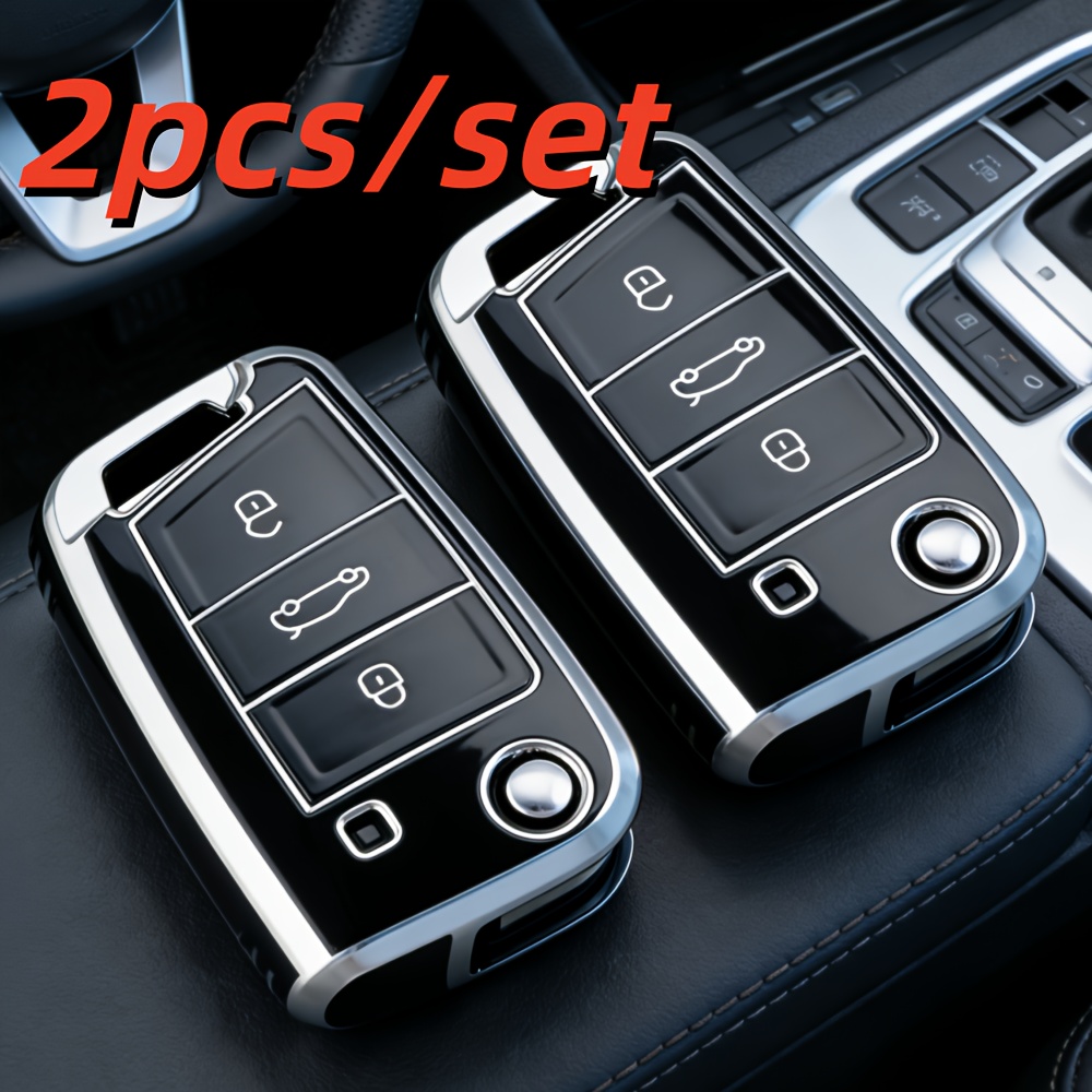 TEMU Juego de 2 fundas para llaves de coche, compatibles con Volkswagen Golf 7, también compatibles con Volkswagen Polo, Skoda, Tiguan y MK7, botones