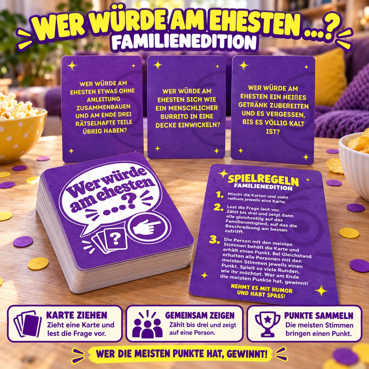 Image of 55pcs Who's ? Card Game Suitable For , White Elephant Gifts & Adult Icebreaker Questions - German Version Funny Board Game For Adults, Paper Card Game For Christmas, Halloween Gatherings