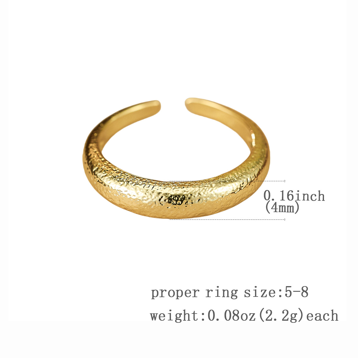 Women's Fully Hammered Concave Texture Opening Ring, Retro Style