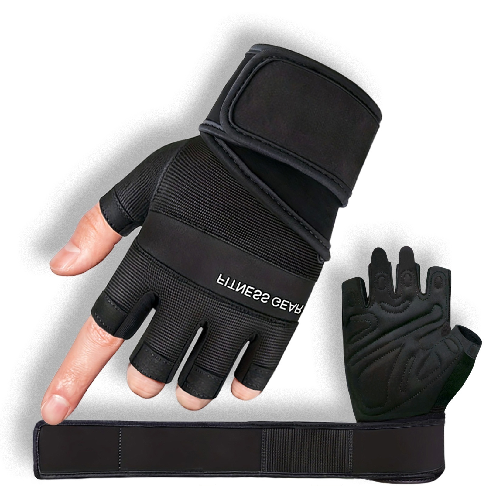 1 Pair Of Fitness Gloves With Wrist , Suitable For Weightlifting, Training, Fitness, Suspension, , And Half-finger For . Suitable For Men And Women