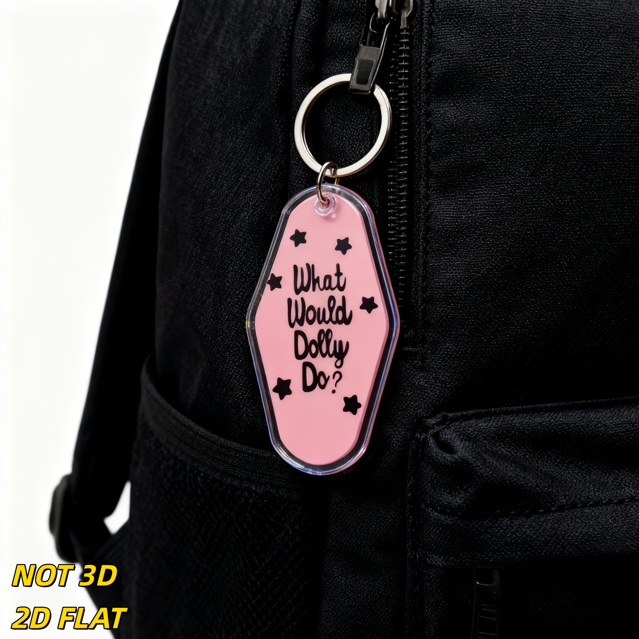 TEMU 2D Plat, 2D Wat zou Dolly doen Sleutelhanger, Roze Acryl, Lichtgewicht Nieuwigheid Accessoire met Sleutelring, voor Rugzak/Sleutels, Decoratief