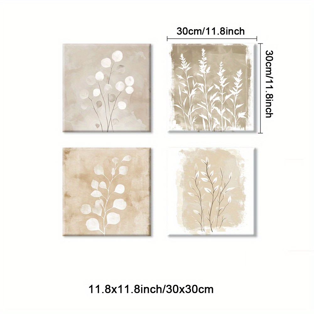 TEMU 4pcs Minimalist Botanical Illustration Poster, Abstract Paintings, And White Decor Art Prints, Neutral Tone Artwork Canvas Print, Paintings,