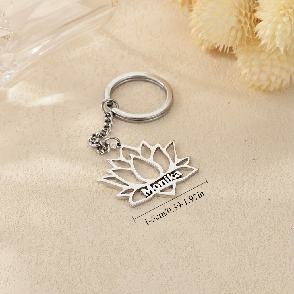 Custom Name Key Chain with Lotus Flower Design