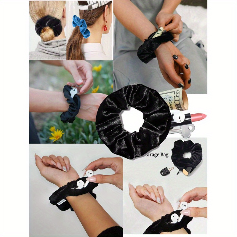 Samt-Haargummis Mit Reißverschlusstasche – 2 Stück, Schwarz/weinrot, Elastisch, Weich, 11 Cm
