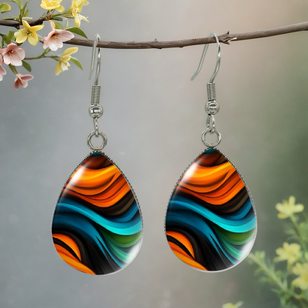 TEMU 1 Pair Of Orange And Blue Gradient Drop Earrings - Contrast Art Pattern Dangle Jewelry