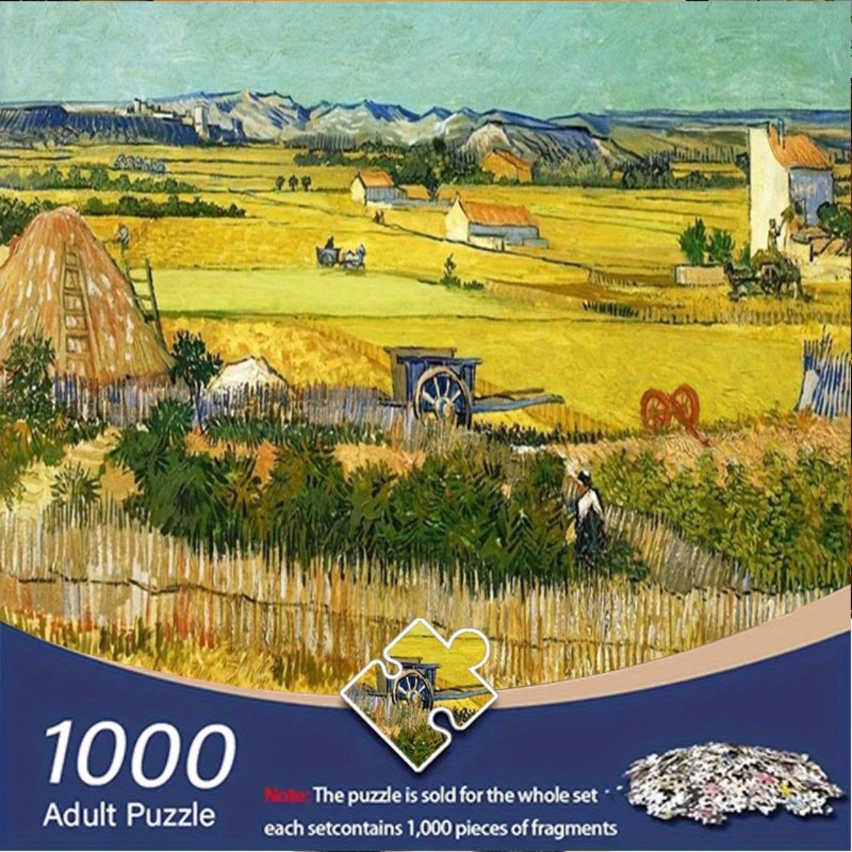 TEMU Van Gogh Wheat Field Rural Landscape Art 1000pcs Puzzle - 1000 Large Frameless Pieces - Mixed Colors - Recycled Cardboard Puzzles - Family -