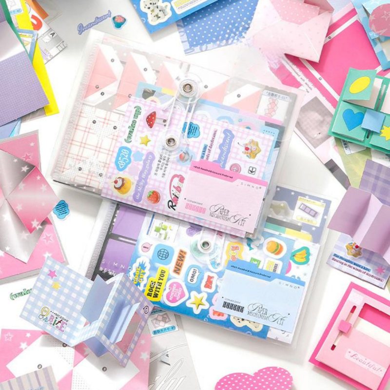 Image of 30 Retro Small Mechanism Material Packs Simple Pattern No Cut Material Packs Mechanism Pages With Sticker Combination Retro Style Paper Diy Journal Decoration Small Mechanism Material Packs