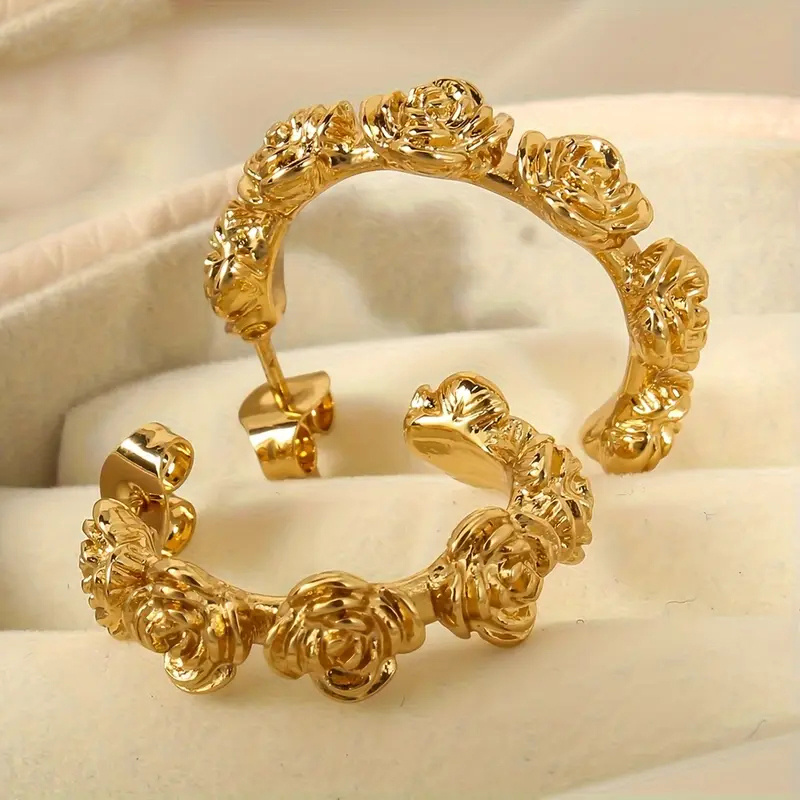 Women's Exquisite Flower C Shape Earrings, Elegant Gift