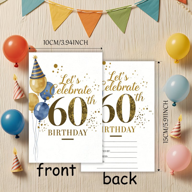TEMU 20pcs Of Birthday Invitation Cards That Filled Out, Suitable For Different Occasions, Without Envelopes, For A 60th Birthday Celebration