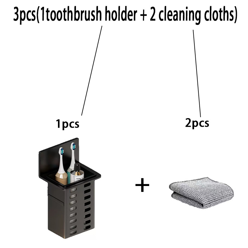 TEMU 3pcs(1toothbrush Holder+ 2 Cleaning Cloths)toothbrush Holder, Wall-mounted Toothbrush Organizer For Bathroom, Bathroom Storage Organizer,