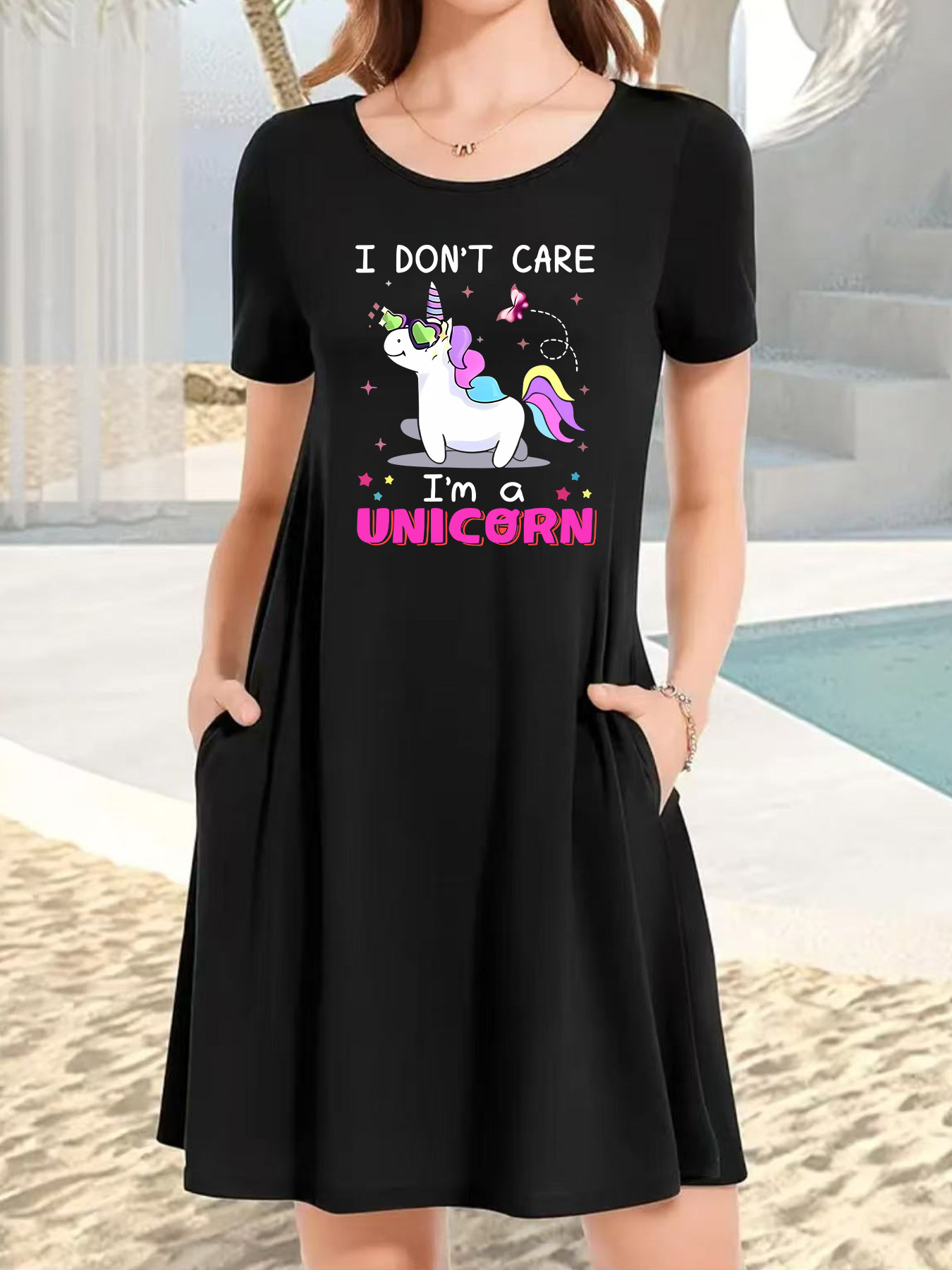 womens red casual t shirt dress funny unicorn print dont Temu