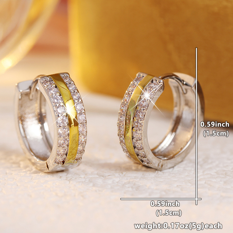 Huggie Women's Earrings with Double Color Paving Cube Design